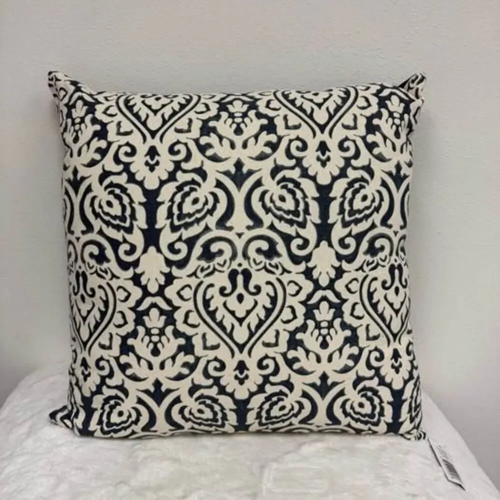 1 Decorative Damask Pillow Navy Blue 22”x22”
